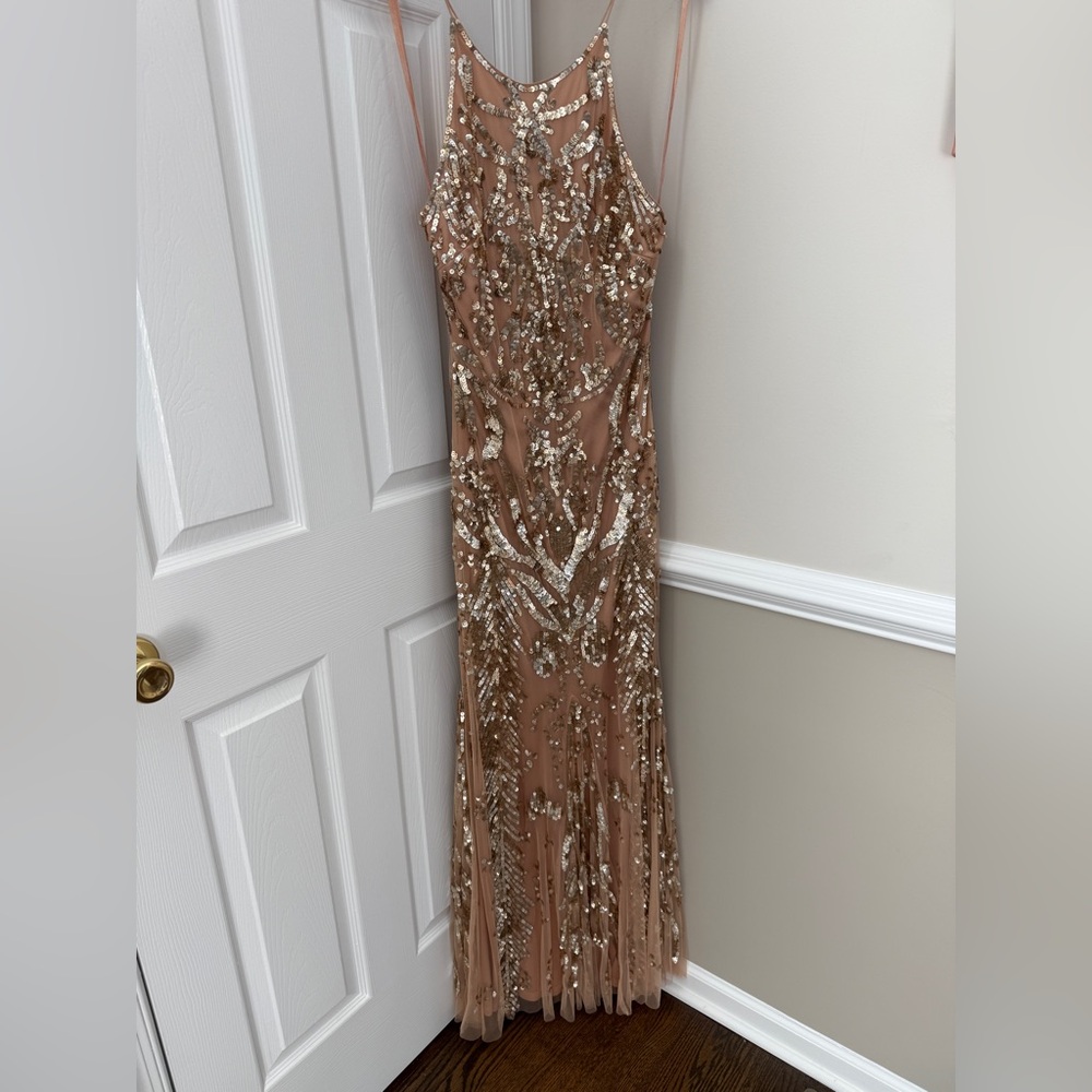 Mignon Sequin Embellished Gown in Gold and Silver